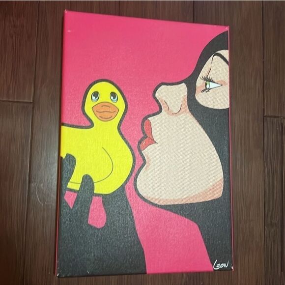 Pop Art Canvas with Pink and Yellow Accents Catwomen and Rubber Duck - Picture 1 of 1